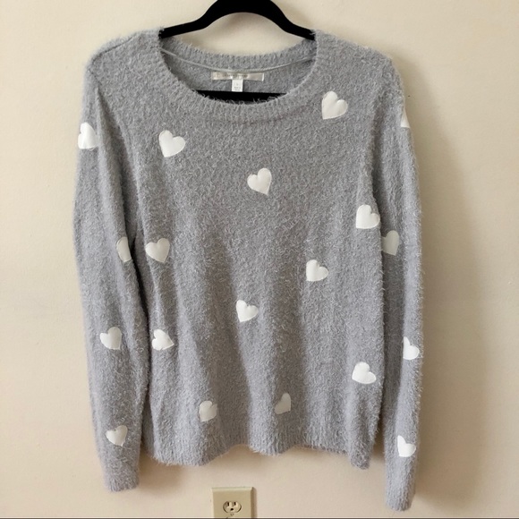 LC Lauren Conrad Sweaters - LC Lauren Conrad Gray Fuzzy Hearts Sweater